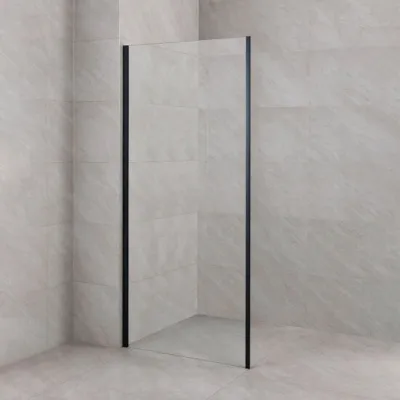 Fiksna strana za tuš kabinu (prozirno staklo, crni mat profili) ROCCO - slika 1