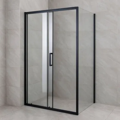 Fiksna strana za tuš kabinu (prozirno staklo, crni mat profili) ROCCO